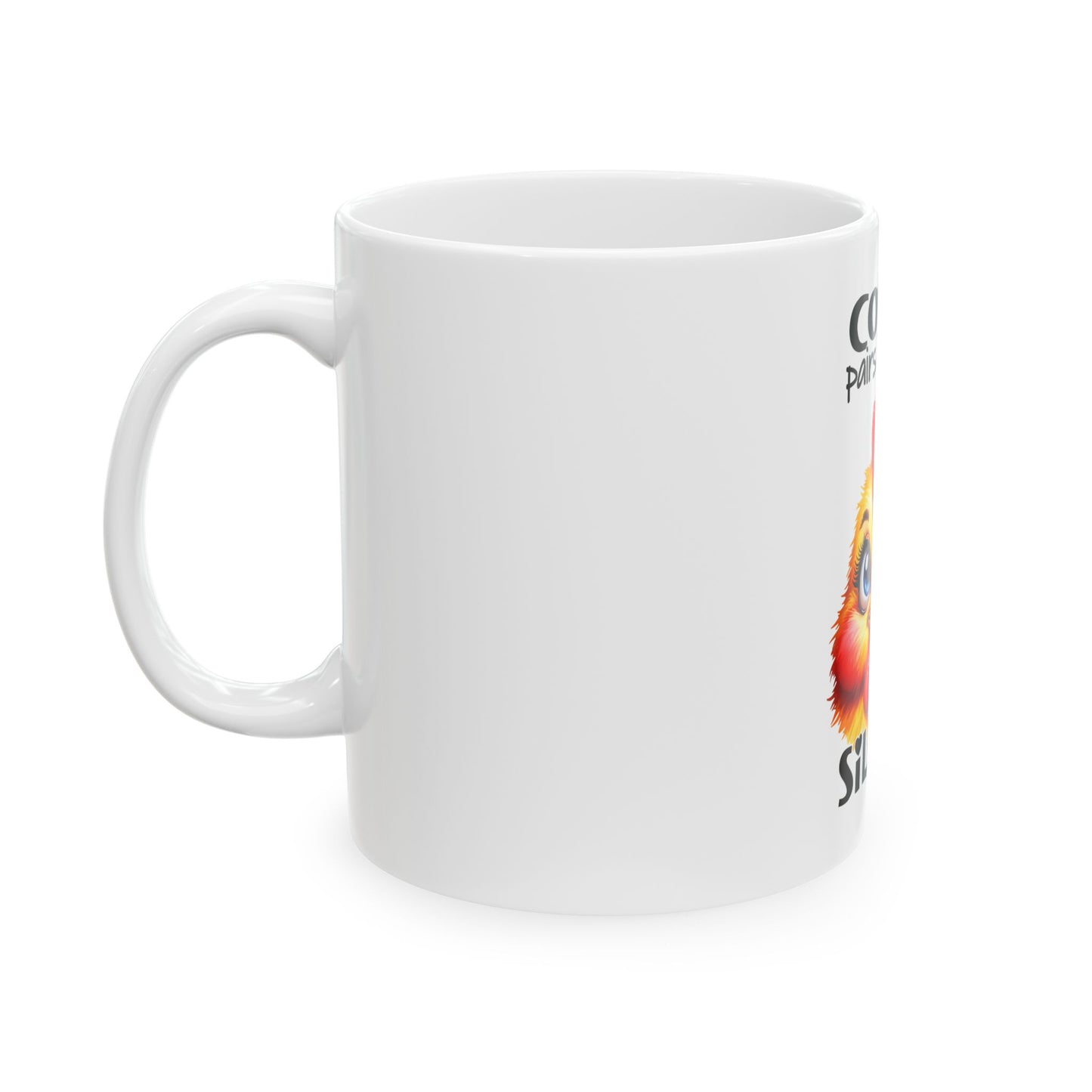 Coffee Pairs Well Ceramic Mug — Colorful Pup Illustration, 'Coffee Paws and Silence' Gift (11oz)