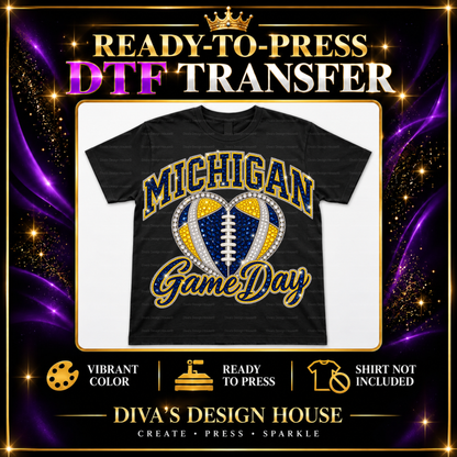 Michigan Game Day Heart | Ready-to-Press DTF Transfer