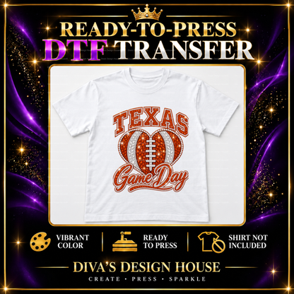 Texas Game Day Heart | Ready-to-Press DTF Transfer