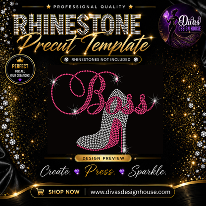 Boss Heel | Precut Rhinestone Template | SS10