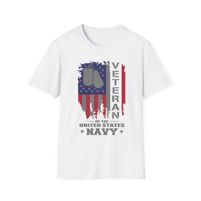 Navy Veteran T-Shirt - American Flag Dog Tags Design