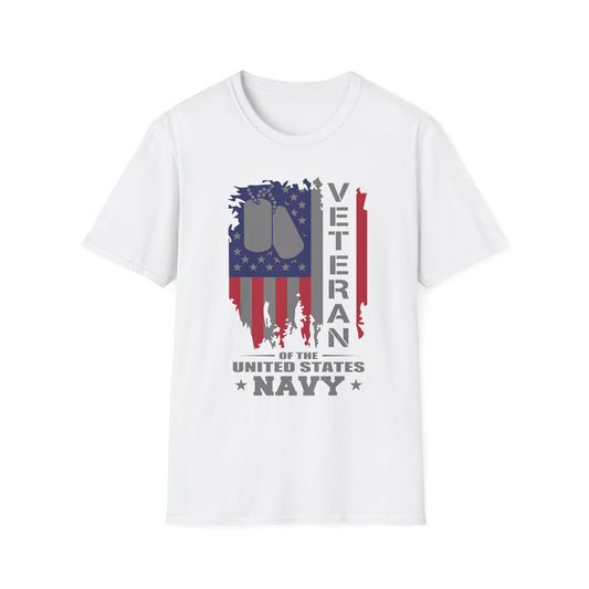 Navy Veteran T-Shirt - American Flag Dog Tags Design