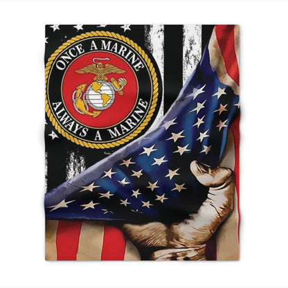 Once a Marine Always a Marine Throw Blanket — Patriotic US Flag Military Fleece