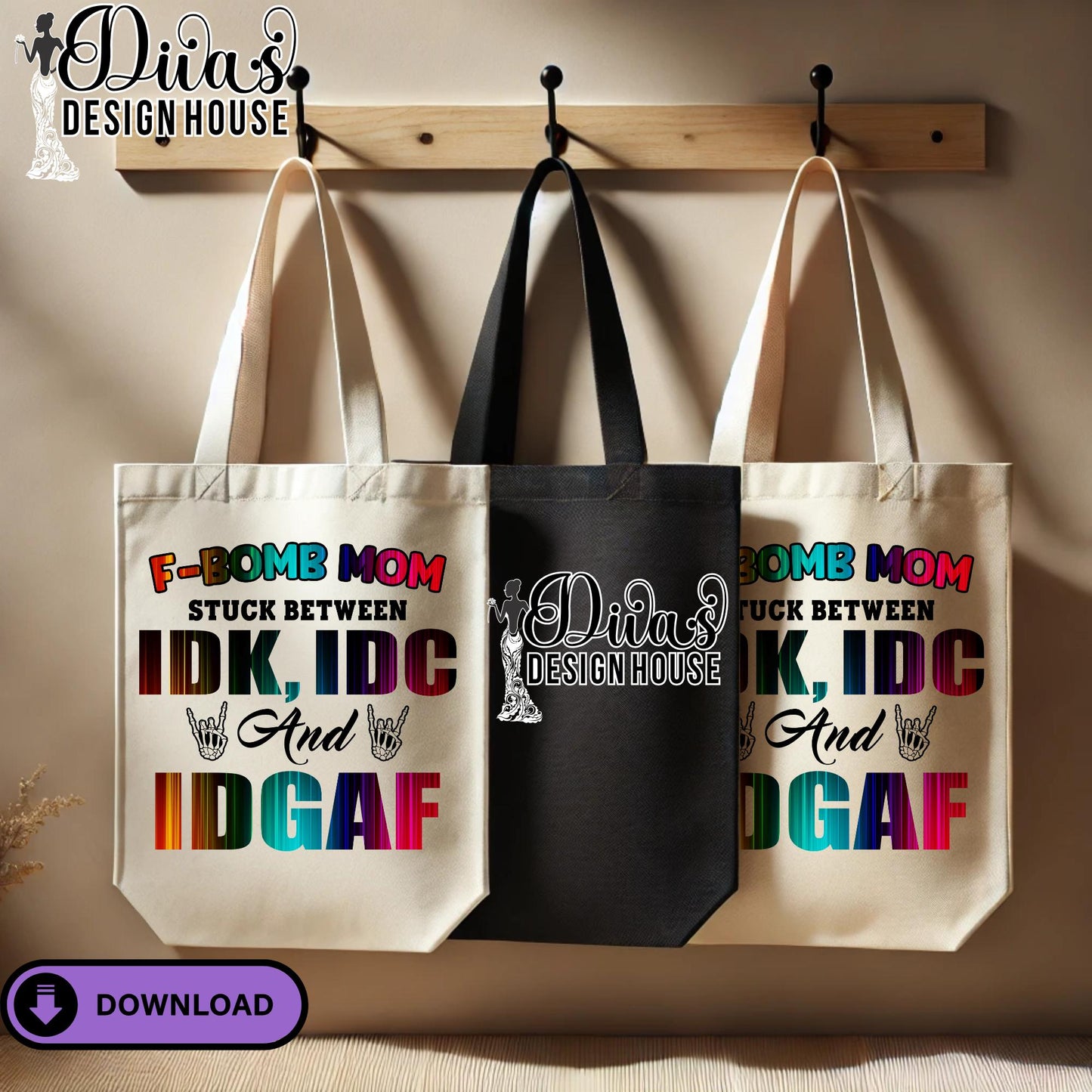 F-Bomb Mom Stuck Between IDK, IDC, and IDGAF| Funny Sublimation| Design for T-Shirts| Commercial Use Digital Download for Transfers & More