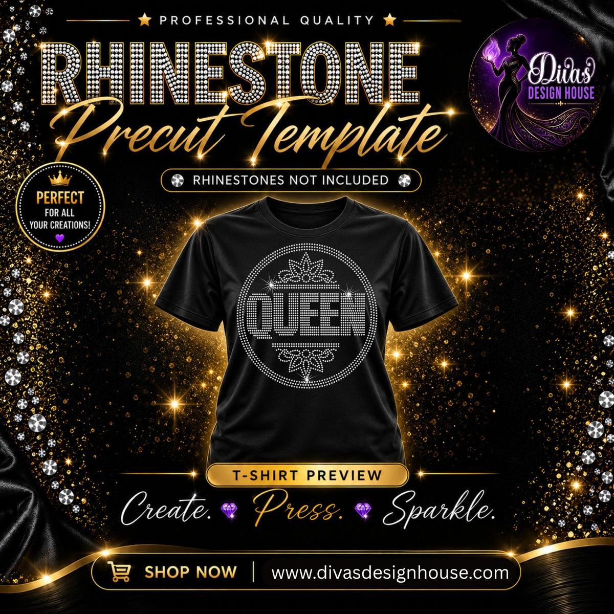 Queen | Pre-Cut Rhinestone Template | SS10