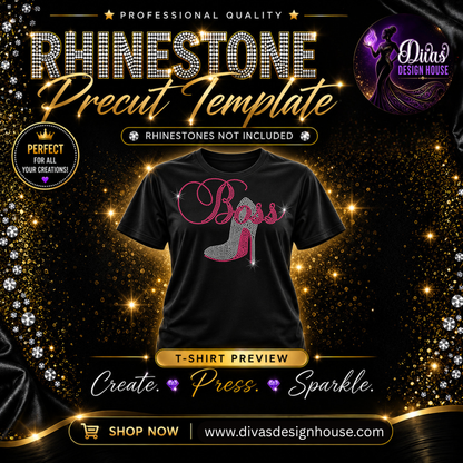 Boss Heel | Precut Rhinestone Template | SS10