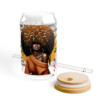The Fearless & Fabulous Glass Can Tumbler – 16oz Straw Cup with Empowering Black Queen Design