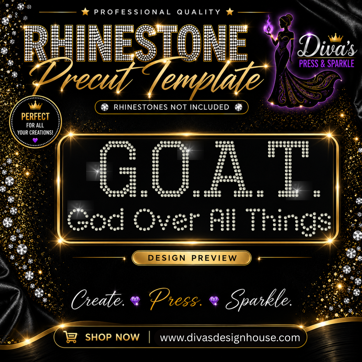 G.O.A.T Pre-Cut Rhinestone Template