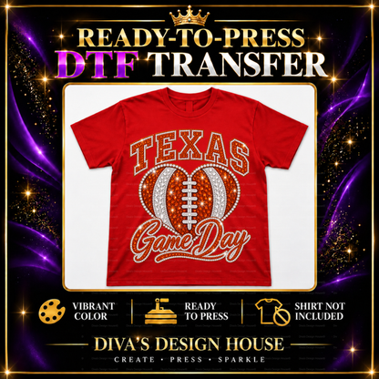 Texas Game Day Heart | Ready-to-Press DTF Transfer