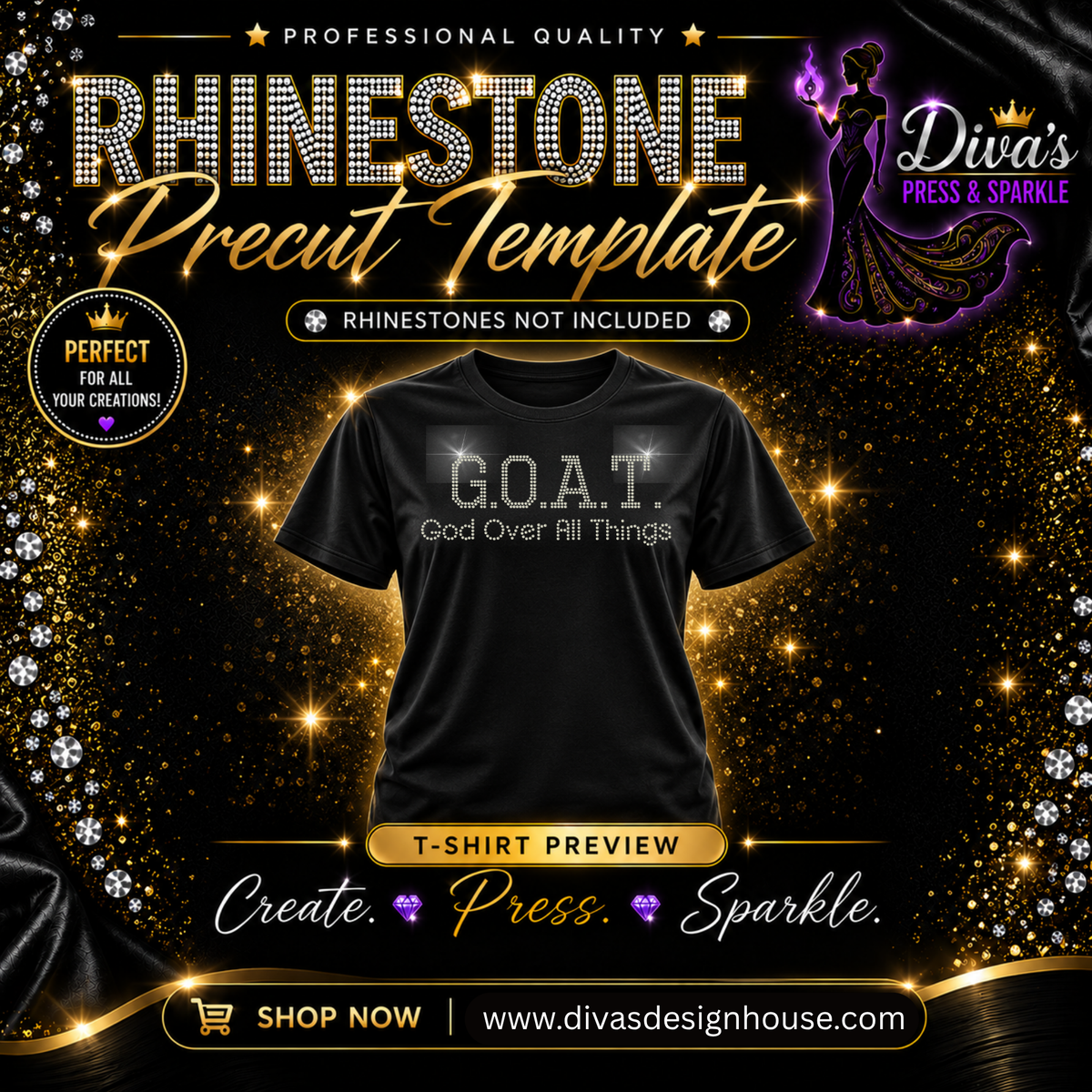 G.O.A.T Pre-Cut Rhinestone Template