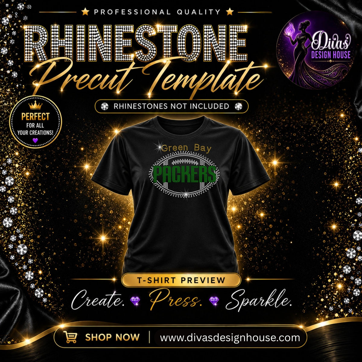 Green Bay Packers Football | Precut Rhinestone Template | SS10