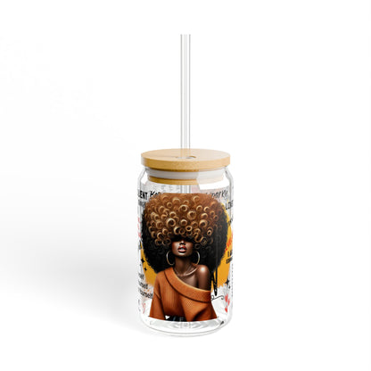 The Fearless & Fabulous Glass Can Tumbler – 16oz Straw Cup with Empowering Black Queen Design