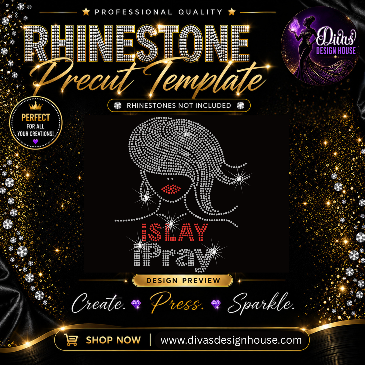 iSlay iPray | Precut Rhinestone Template | SS10