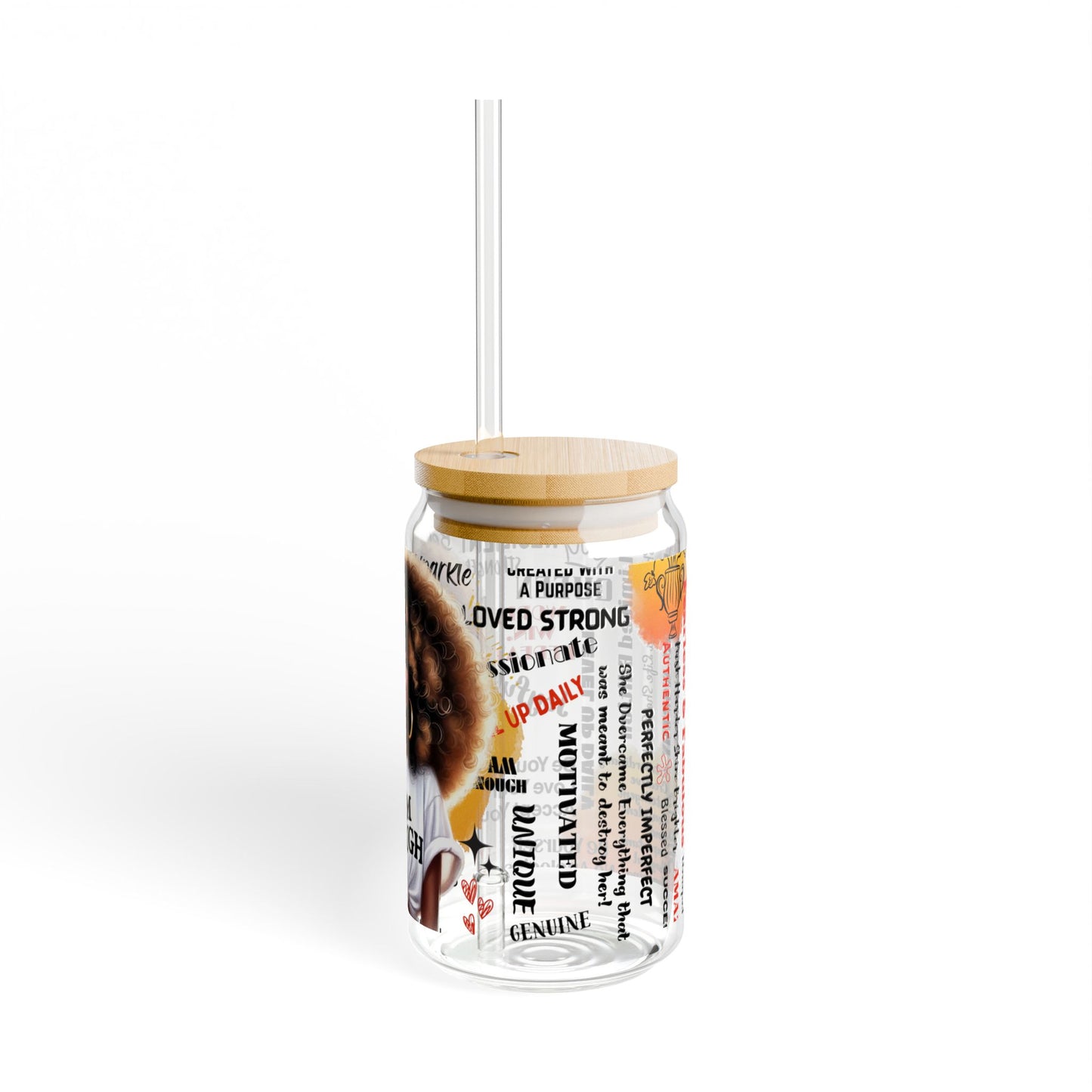 I Am Enough Glass Can Tumbler – 16oz Straw Cup with Empowering Black Queen Design
