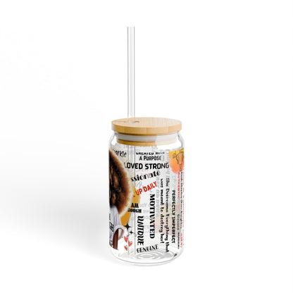 I Am Enough Glass Can Tumbler – 16oz Straw Cup with Empowering Black Queen Design