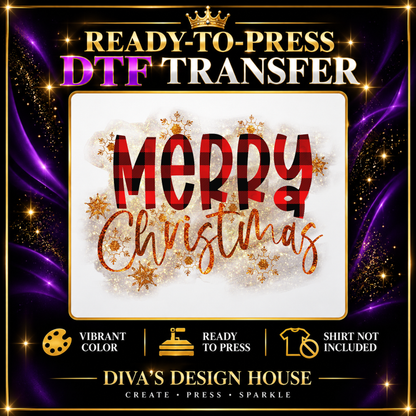 Merry Christmas Buffalo Plaid & Gold | Ready-to-Press DTF Transfer