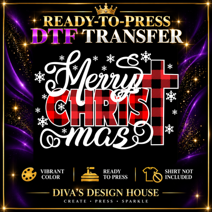 Merry CHRISTmas Plaid Cross | Ready-to-Press DTF Transfer