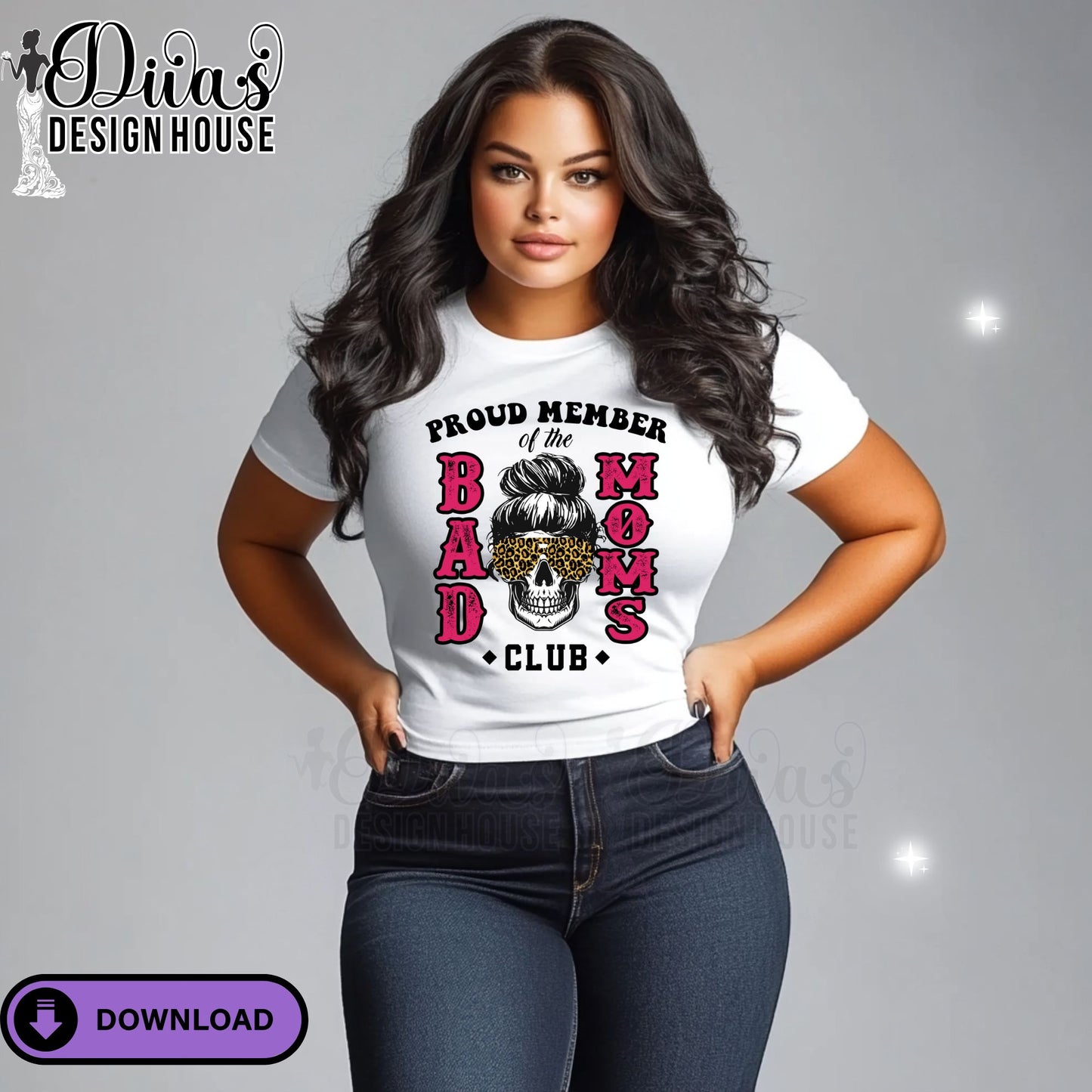 Proud Member of the Bad Moms Club PNG| Skull Mom Sublimation Design with Leopard Glasses – Instant Download| Funny Sublimation| Design for T-Shirts| Commercial Use Digital Download for Transfers & More (Copy)