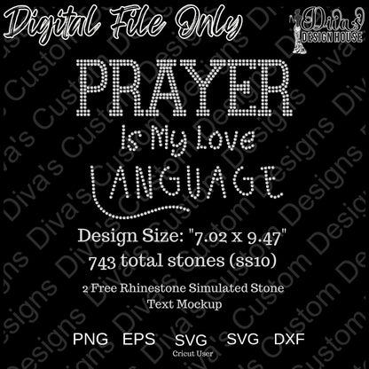 Prayer Is My Love Language Rhinestone Template – SS10 Hotfix, Includes Design Guide & Mockups, Digital Download