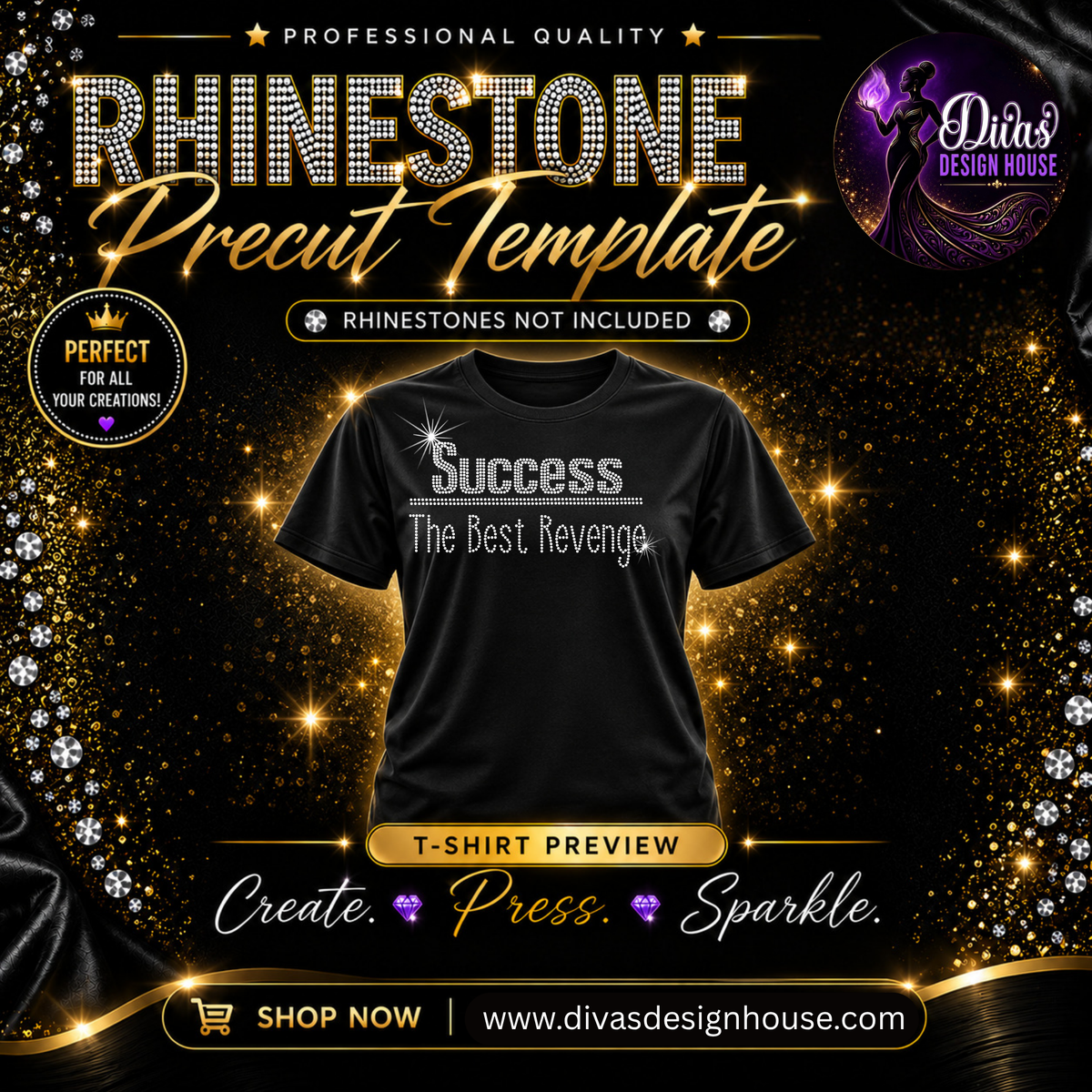 Success The Best Revenge PreCut| Precut Rhinestone Template | SS10