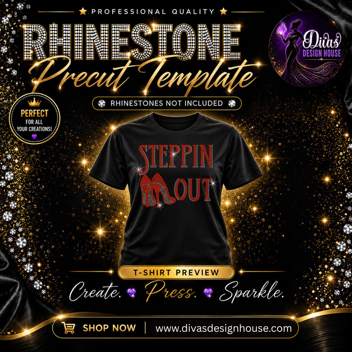 Steppin Out | Pre-Cut Rhinestone Template | SS10