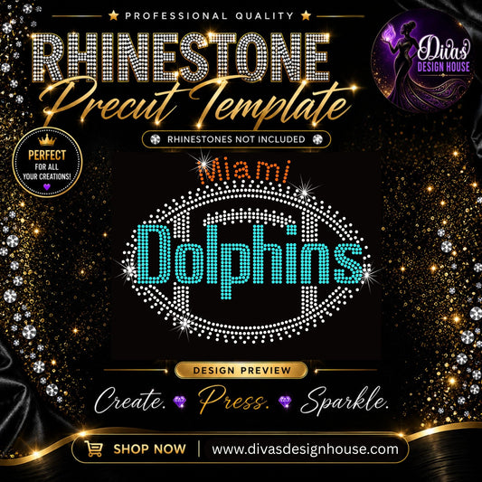 Miami Dolphins Football | Precut Rhinestone Template | SS10