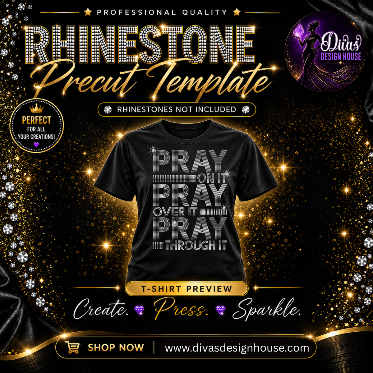 Pray On It | Pre-Cut Rhinestone Template | SS10