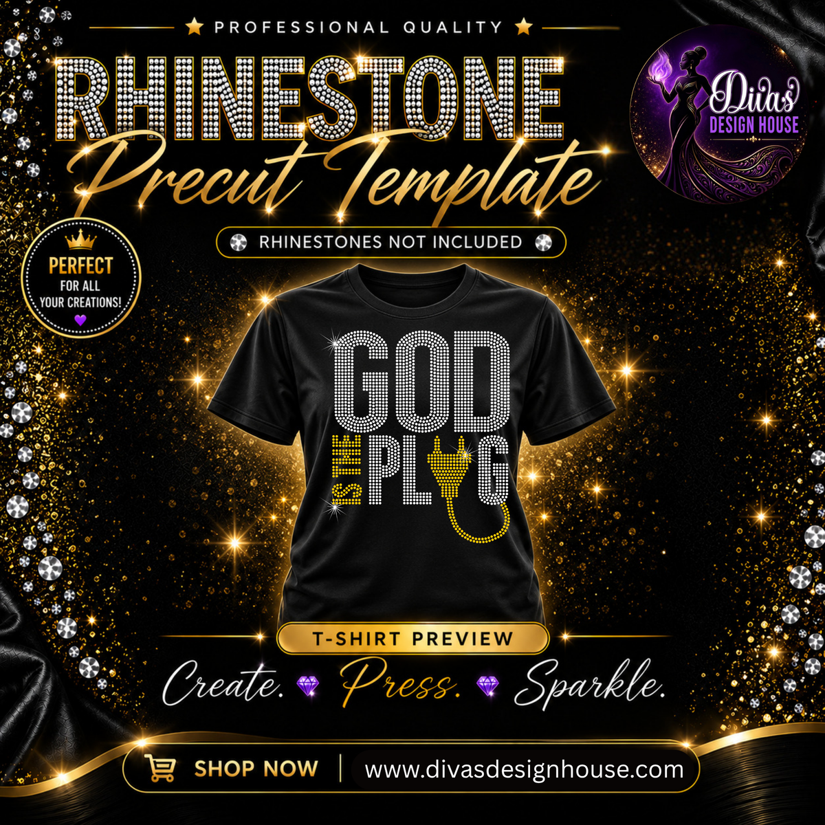 God Plug | Pre-Cut Rhinestone Template | SS10