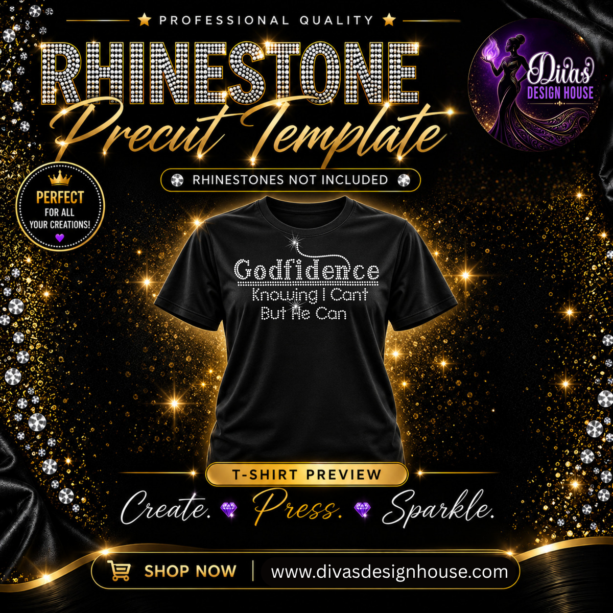 Godfidence | Precut Rhinestone Template | SS10
