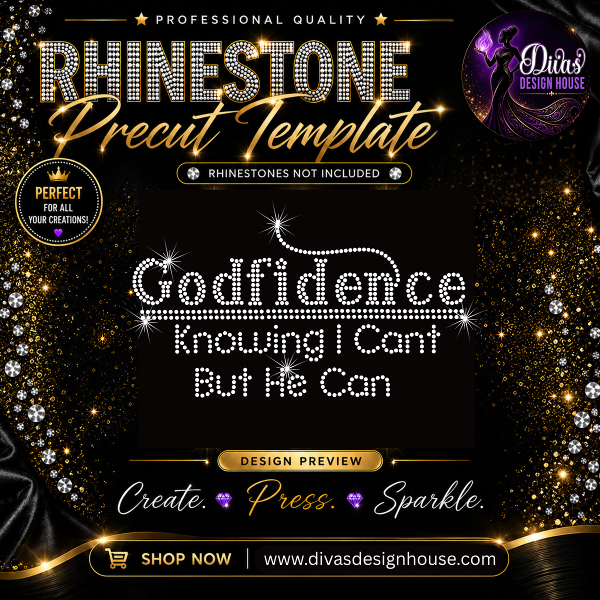Godfidence | Precut Rhinestone Template | SS10
