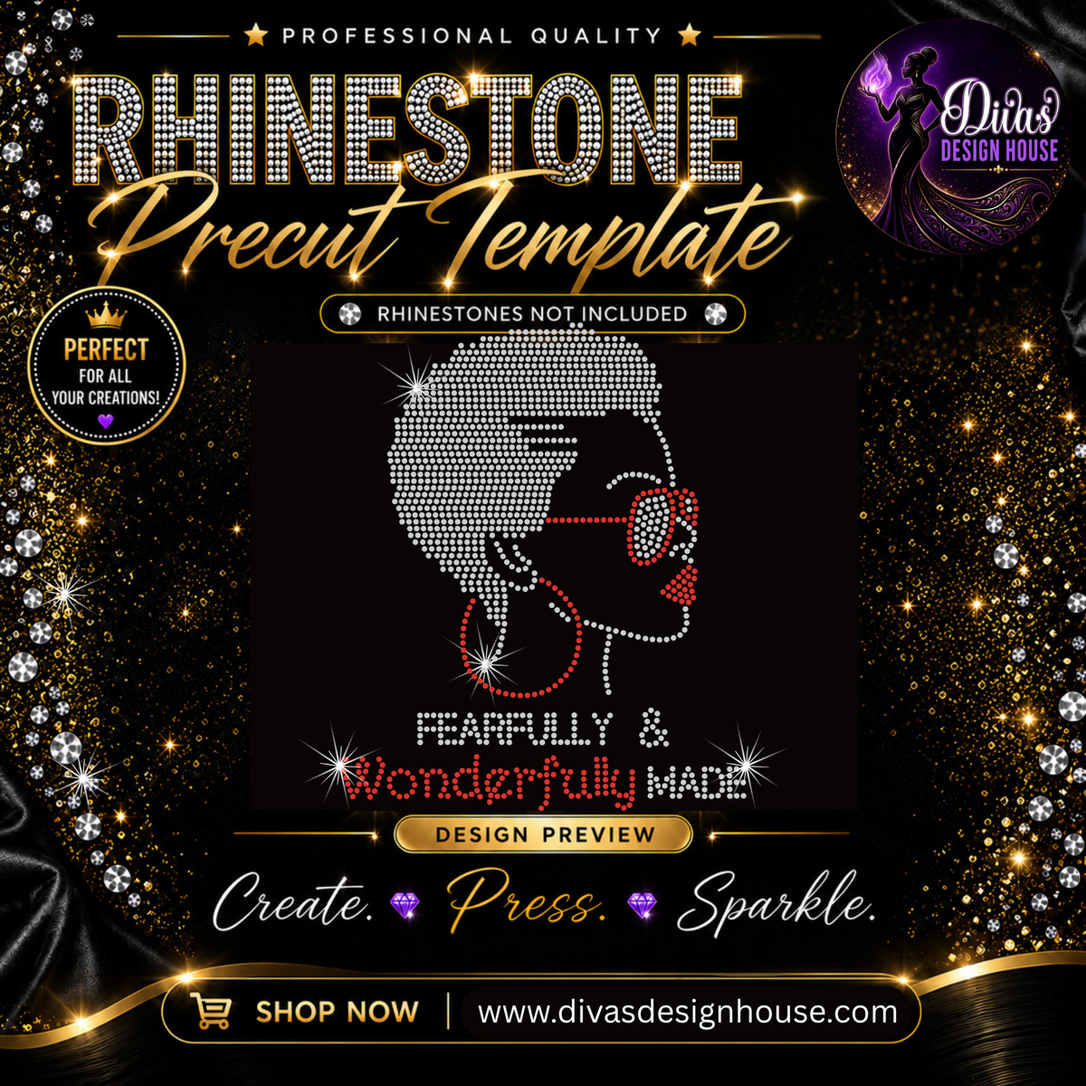 Fearfully & Wonderfully Made | Pre-Cut Rhinestone Template | SS10