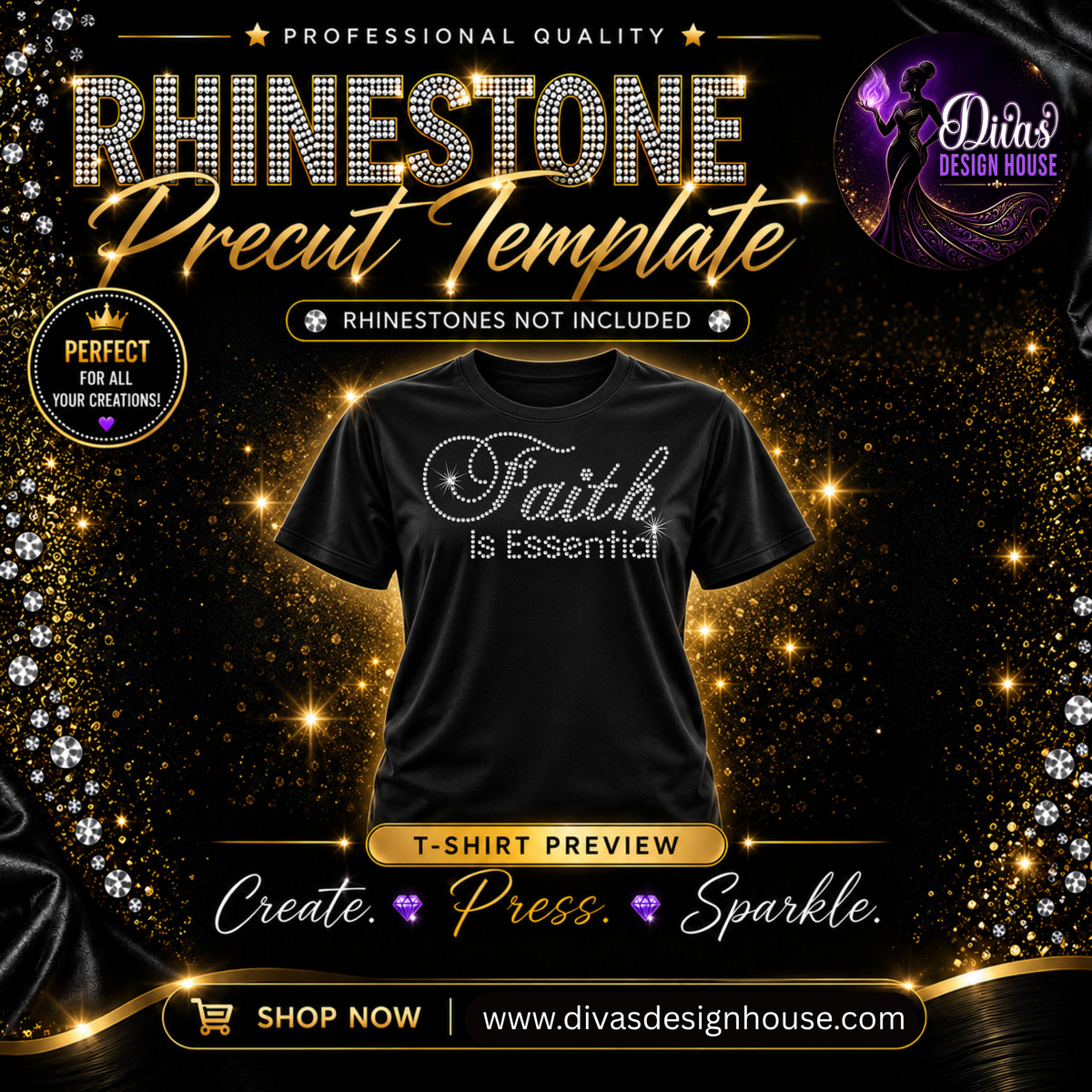 Faith is Essential | Precut Rhinestone Template | SS10