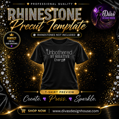 Unbothered By Negative Energy| Precut Rhinestone Template | SS10