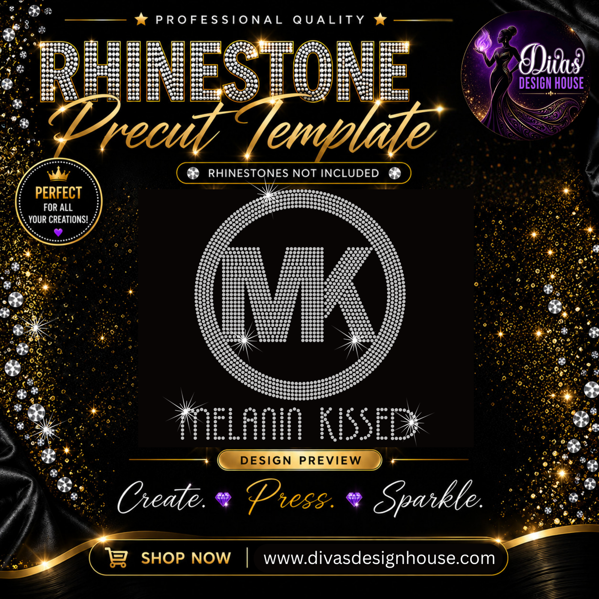 Melanin Kissed | Pre-Cut Rhinestone Template | SS10