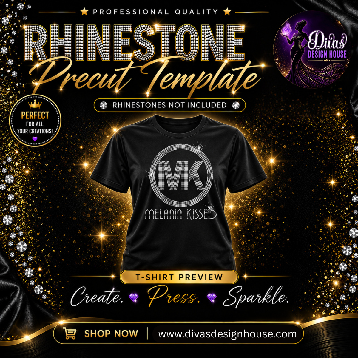 Melanin Kissed | Pre-Cut Rhinestone Template | SS10