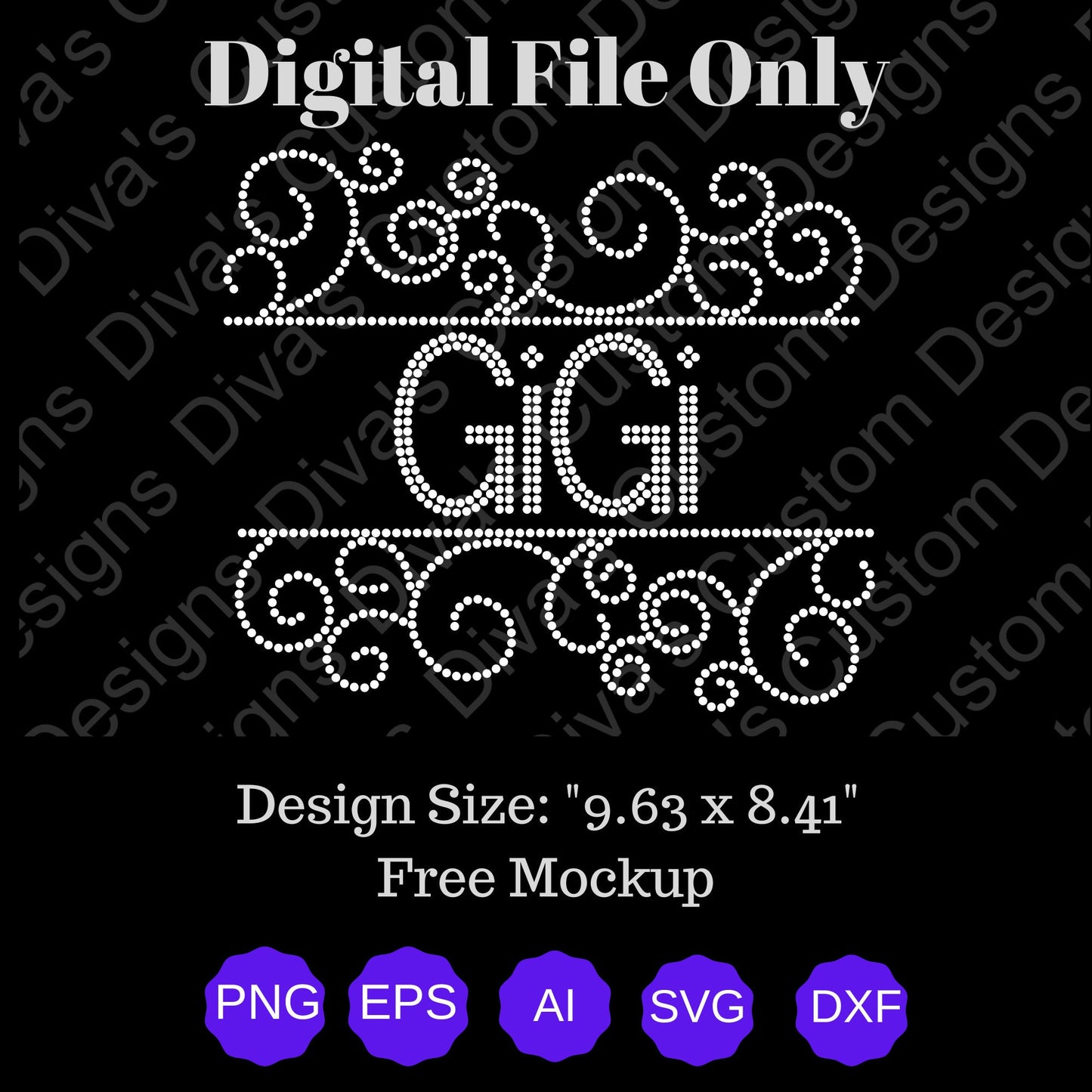 Gigi Swirl Digital Rhinestone Download SVG PGN Cricut & Silhouette svg file ss10 Rhinestones Cut File Religion Cut File