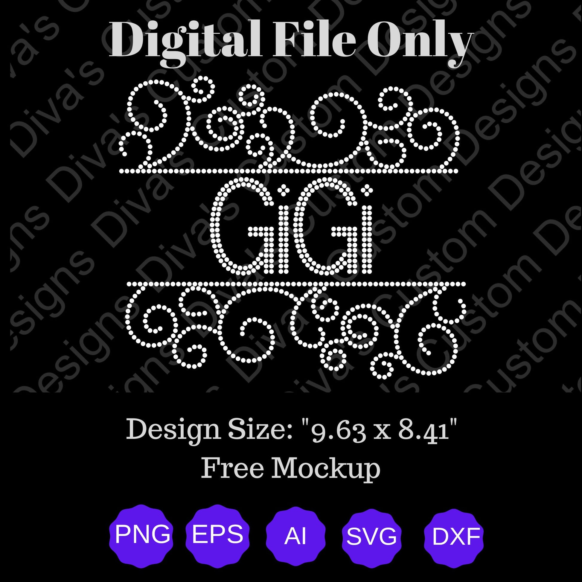 Gigi Swirl Digital Rhinestone Download SVG PGN Cricut & Silhouette svg file ss10 Rhinestones Cut File Religion Cut File