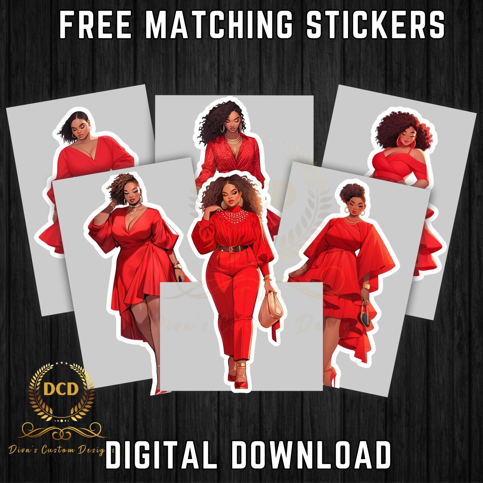 Ladies In Red High-Resolution Clip Art | Digital Sticker | African-American | Includes a Small Business Commercial Use License