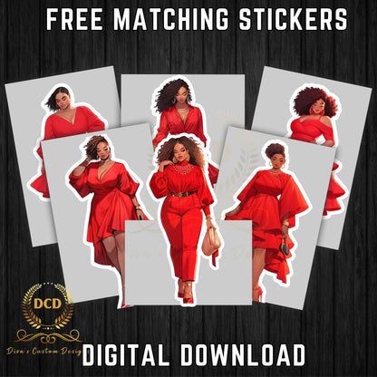 Ladies In Red High-Resolution Clip Art | Digital Sticker | African-American | Includes a Small Business Commercial Use License