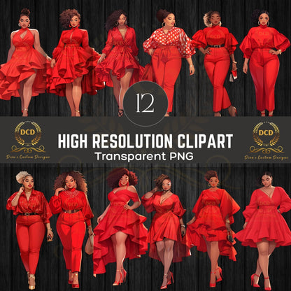 Ladies In Red High-Resolution Clip Art | Digital Sticker | African-American | Includes a Small Business Commercial Use License