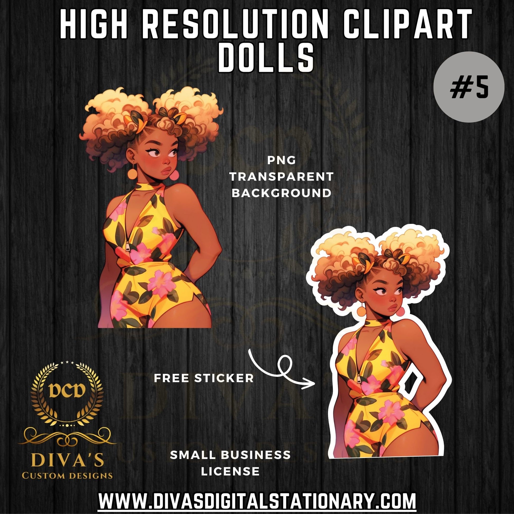 Cute Clipart Dolls High-Resolution Clip Art | Digital Sticker | African-American | Includes a Small Business Commercial Use License