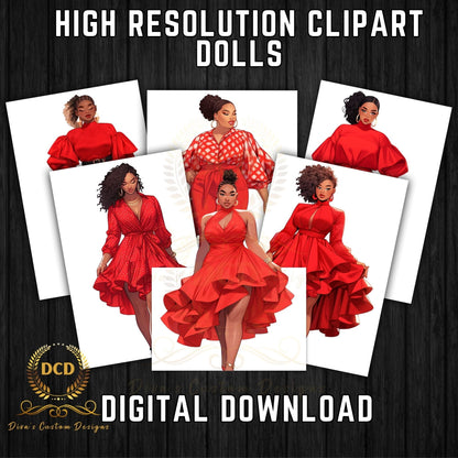 Ladies In Red High-Resolution Clip Art | Digital Sticker | African-American | Includes a Small Business Commercial Use License