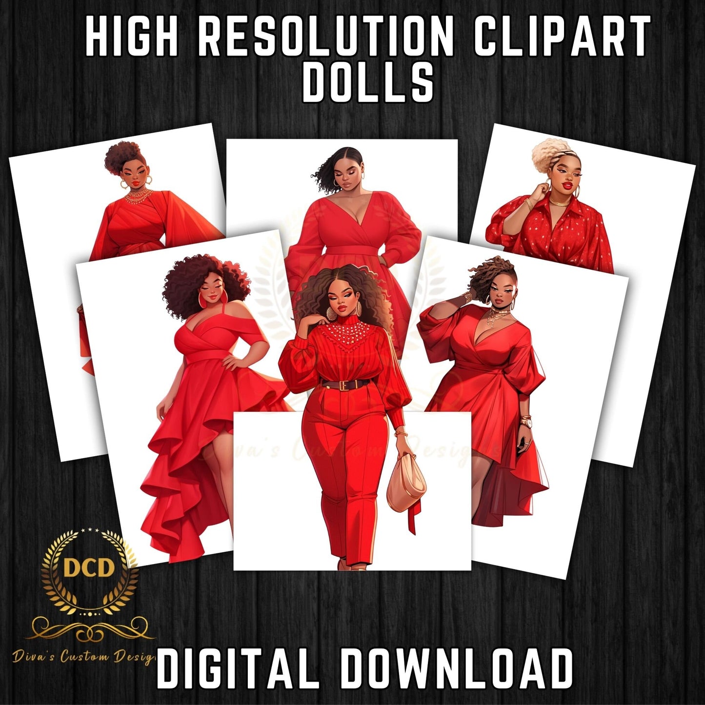 Ladies In Red High-Resolution Clip Art | Digital Sticker | African-American | Includes a Small Business Commercial Use License