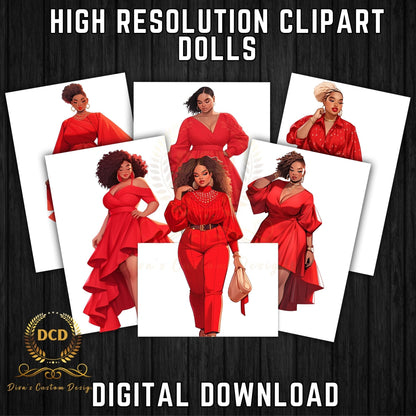 Ladies In Red High-Resolution Clip Art | Digital Sticker | African-American | Includes a Small Business Commercial Use License