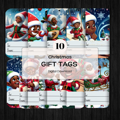 Melanin Christmas Elf Gift Tag, Digital Download, Last-Minute Christmas Gift Tags. High-Quality png & jpeg Files Black Christmas Elf