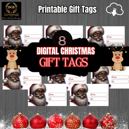 African American Santa Gift Tag, Digital Download, High-Quality PNG, PDF Files| Commercial & Personal Use | Printable Christmas Gift Tags