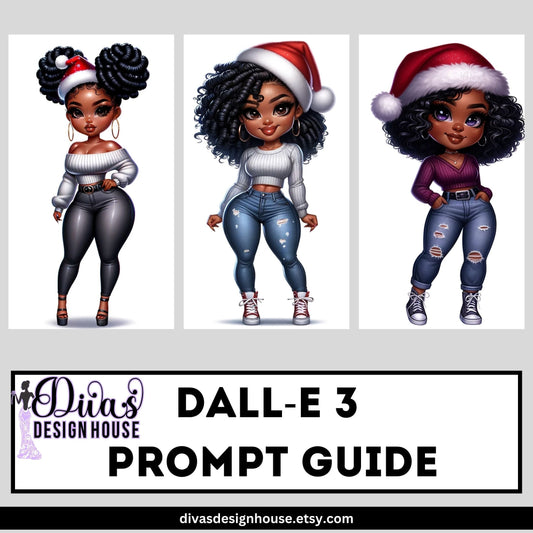 Melanin Women Xmas DALLE3 Prompt Guide | 5 Images | 5 Prompts | Includes a ChatGPT Prompt to Help Your Created Unlimited Prompts | MidJounry