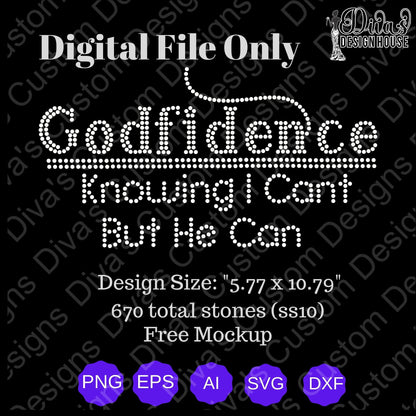 Godfidence Digital Rhinestone Download | SVG | PGN | Cricut & Silhouette svg file | SS10 Rhinestone file| Religious Rhinestone Design |