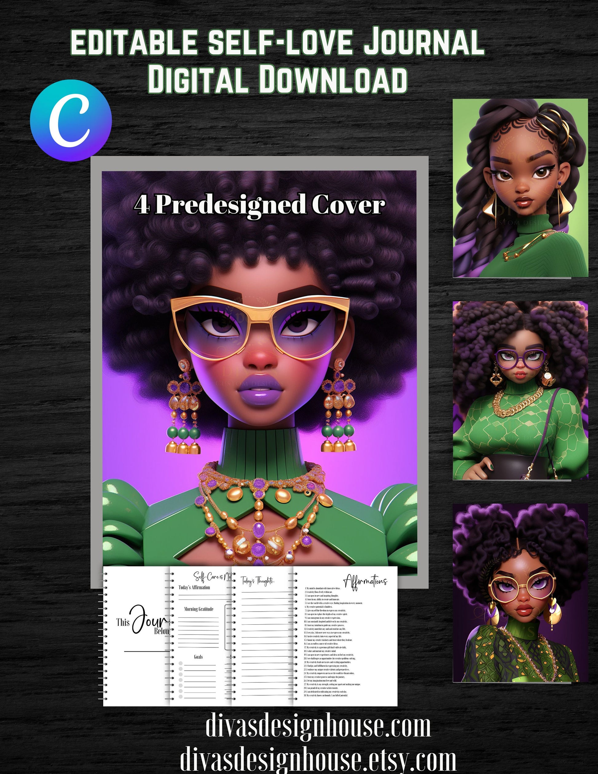 DFY Self-Love Journal | Includes a Small Business Commercial Use License| Canva Template| Done For Your Journal| Clipart|