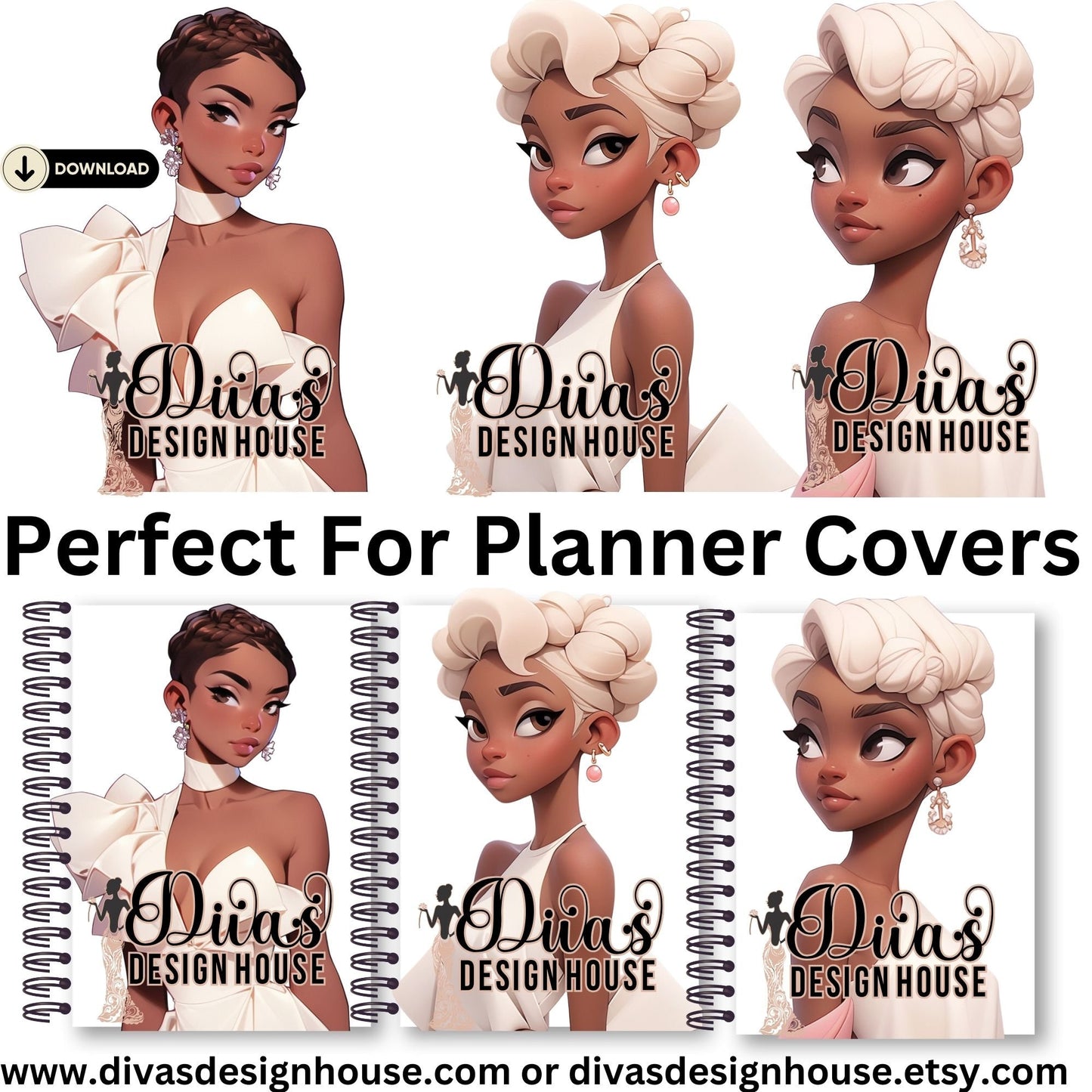 Ladies of Elegance in Ivory High-Resolution Clip Art | Digital Sticker | African-American | Includes a Small Business Commercial Use License